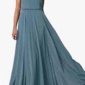 New!!Jenny Yoo Blue Pleated Halter Maxi Dress